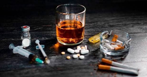 Assorted alcohol, cigarettes and medications (verify legality)