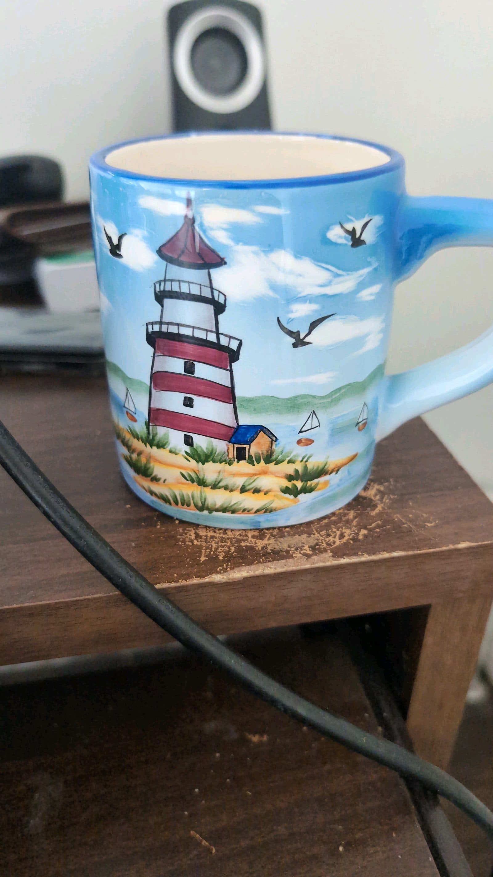Hand-painted Lighthouse Ceramic Mug (approx. 350 ml) - Blue